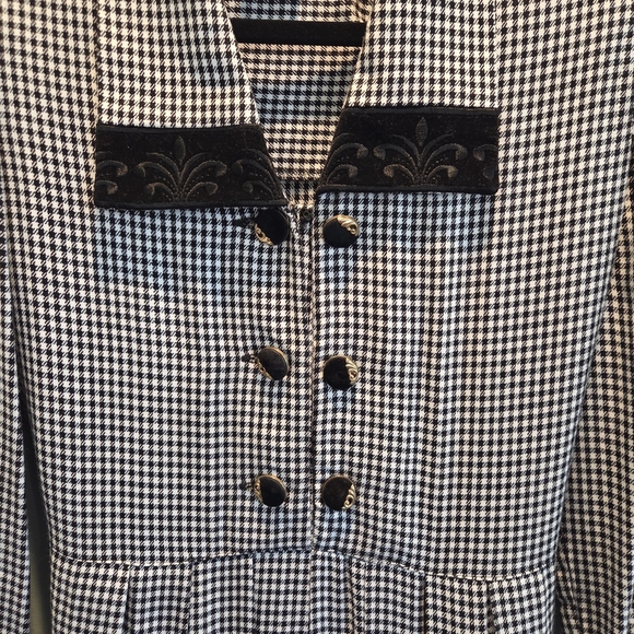 Jessica Howard Vintage Houndstooth Midi Dress Black White Bow Detail Size 8 - Picture 3 of 10